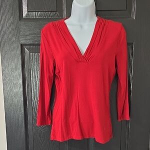 Ann Taylor Red V-Neck Long Sleeve Top
